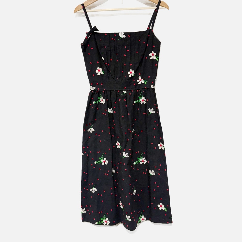 Malia Honolulu Vintage Black Floral and Hearts Dress Knee Length 100% Cotton S 6